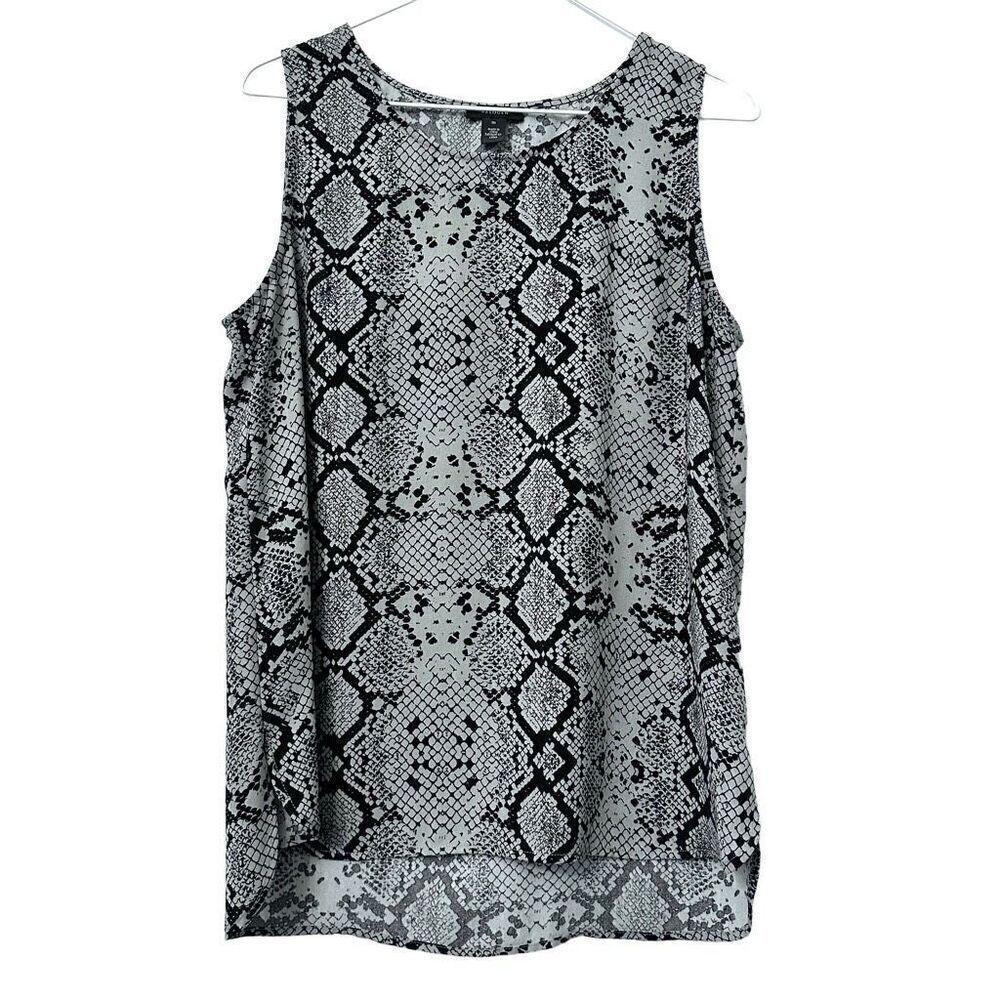 Halogen Nordstrom Snake Print Hi Low Hem Sleeveless Woven Shell Tank Top Gray Bl